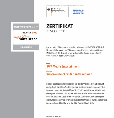 Zertifikat Best Of 2012